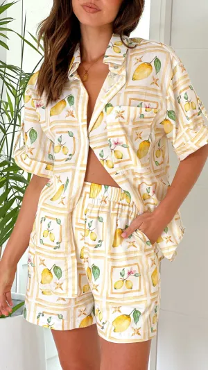 Abey Button Up Shirt and Shorts Set - Lemons and Love