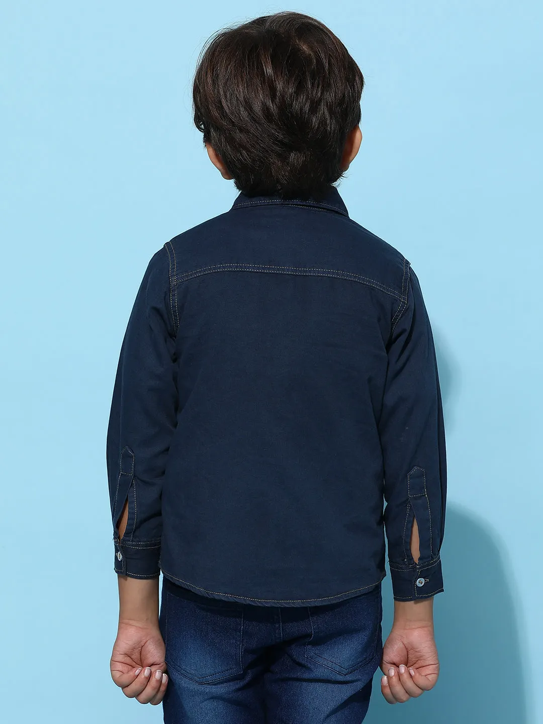 Boys Dark Blue 100% Cotton Regular Fit Checked Shirt