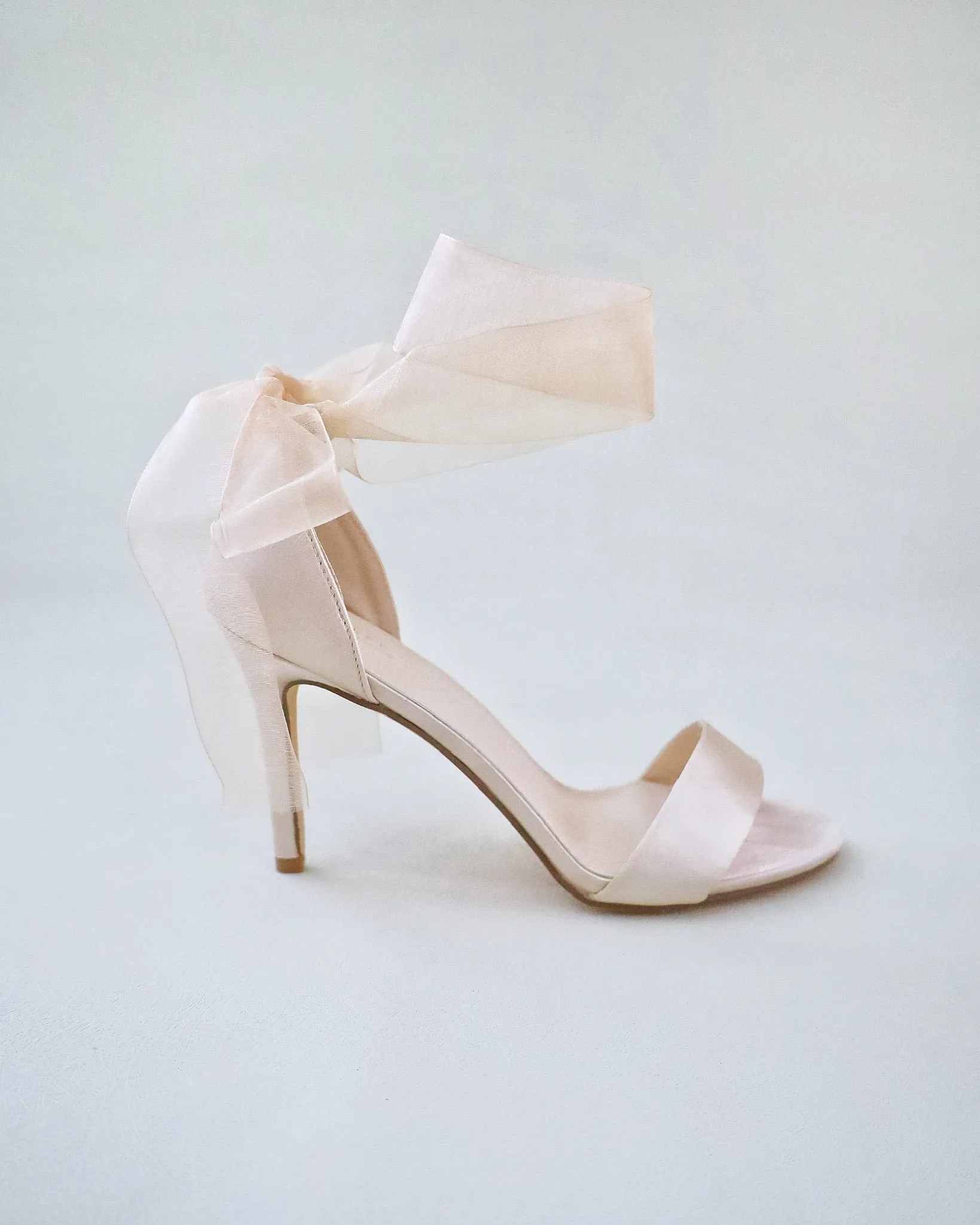 Champagne Satin High Heel Evening Sandals with Wrapped Ankle Tie