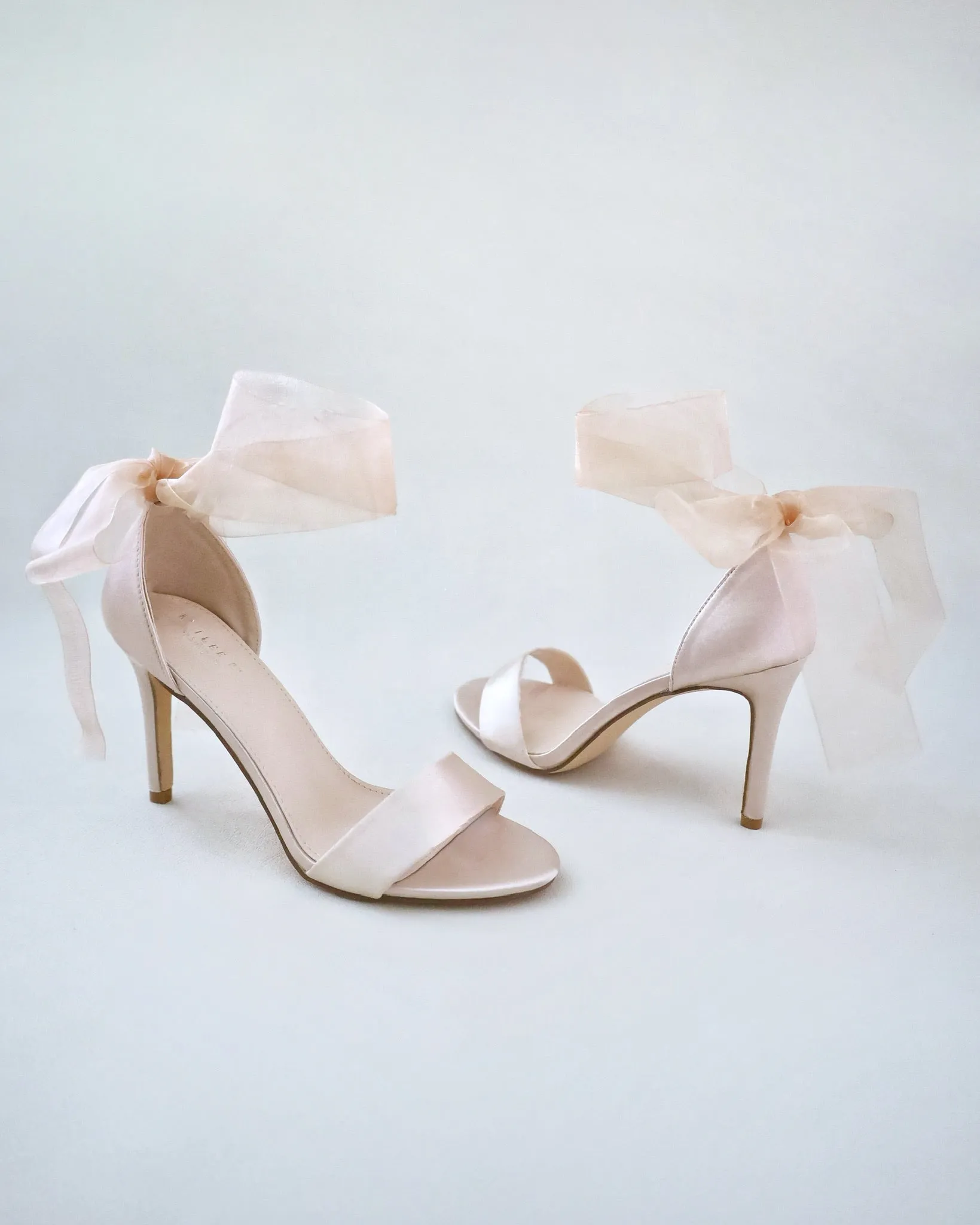 Champagne Satin High Heel Evening Sandals with Wrapped Ankle Tie