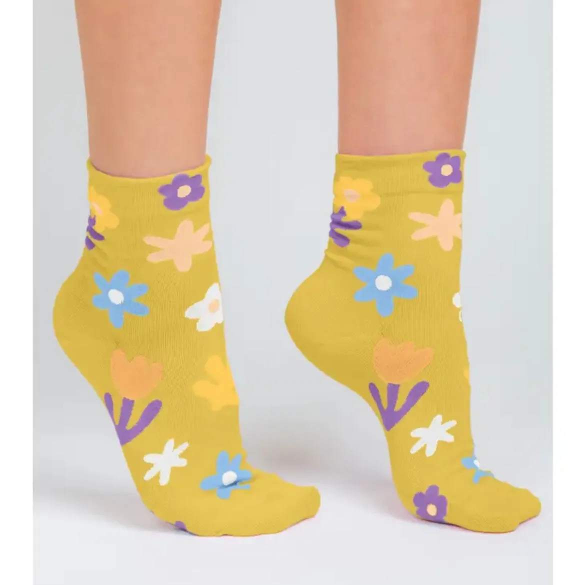 Floral Print Casual Socks - Yellow