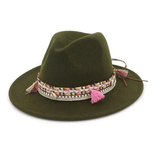 Large Brim Vintage Wool Felt Fedora Panama Hawaian Hat