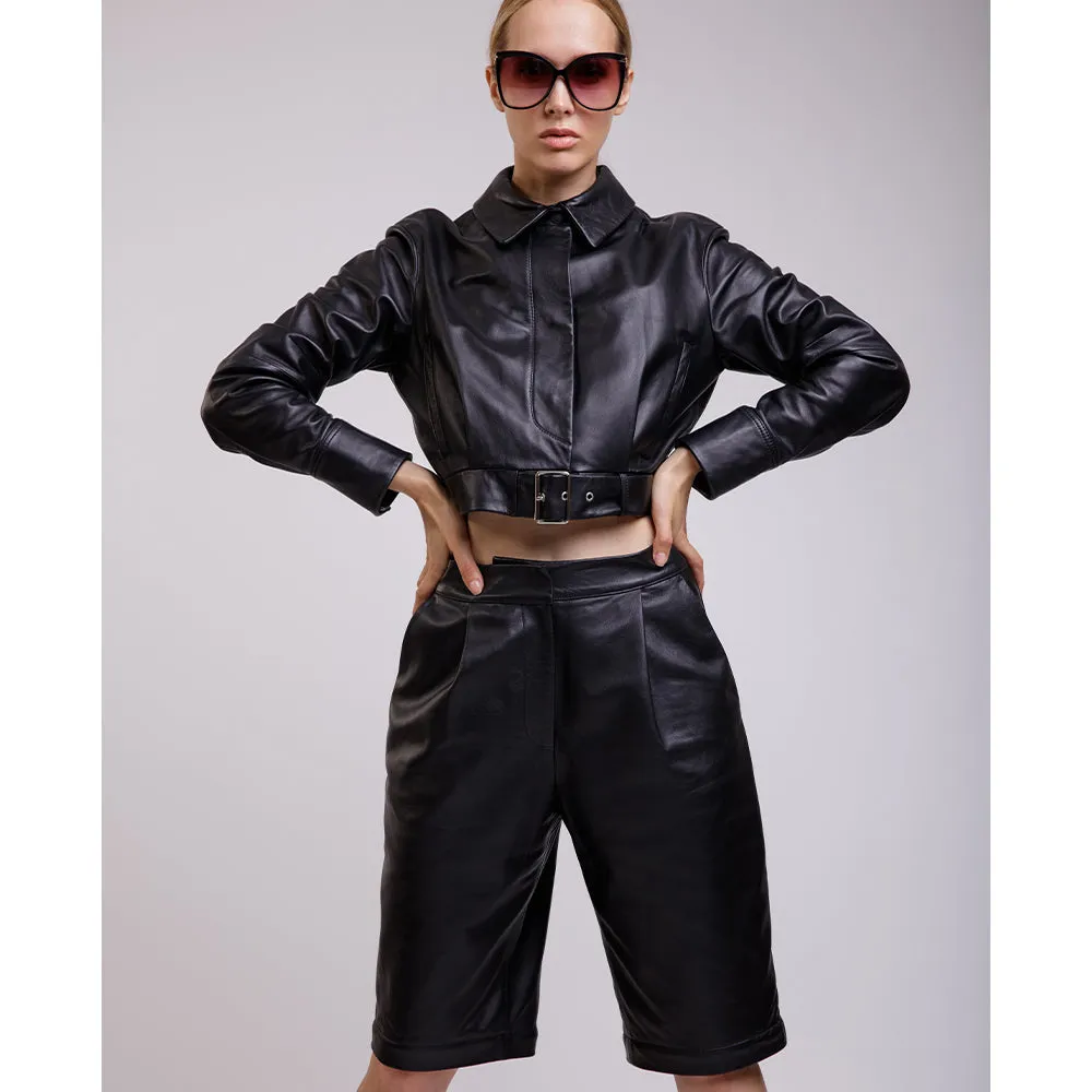 Leather Midi Shorts as pants with bottom removed | KC Leather Signature Range - Sally