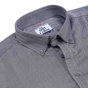 Luthai Grey Herringbone Button Down 2 Ply Premium Giza Cotton Shirt