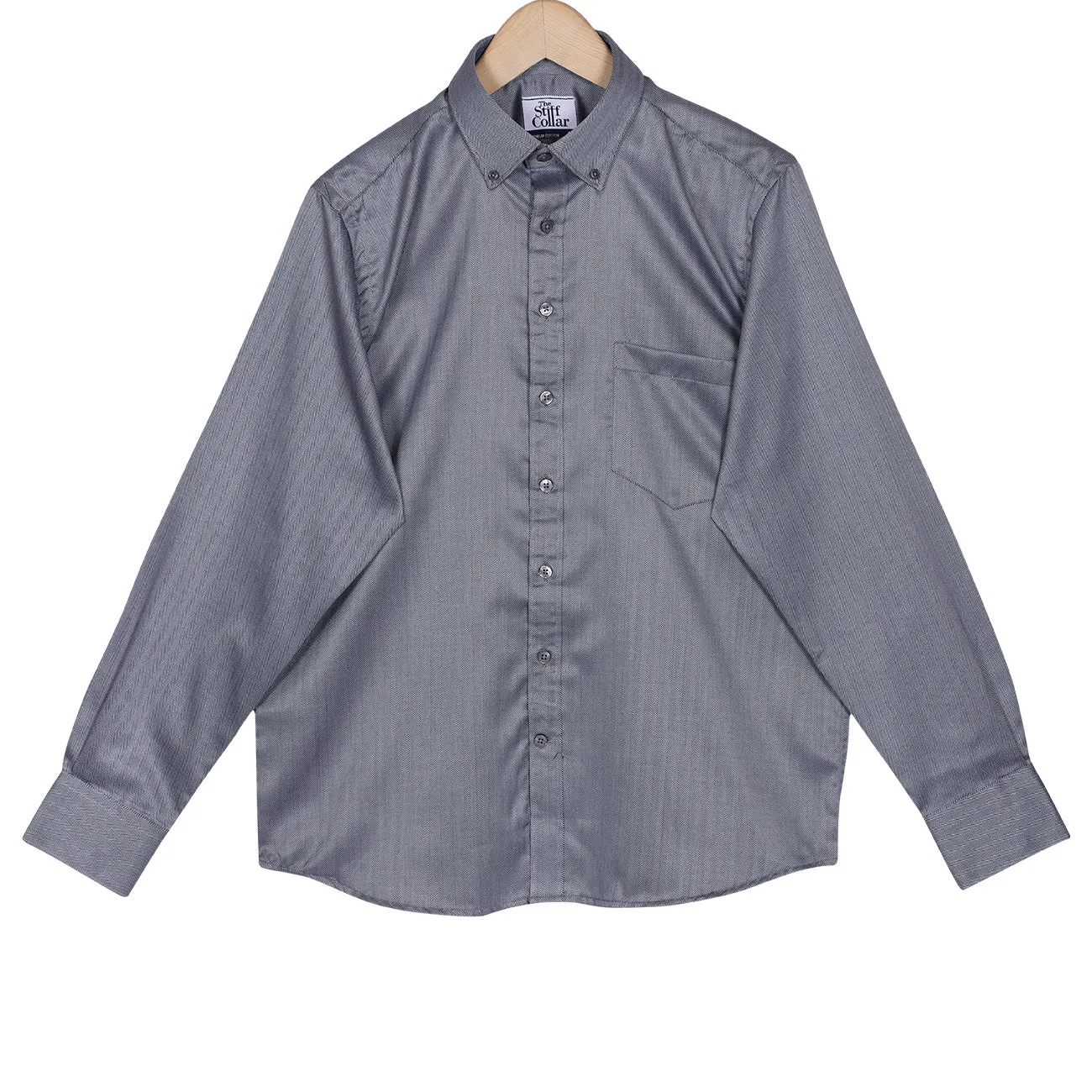 Luthai Grey Herringbone Button Down 2 Ply Premium Giza Cotton Shirt