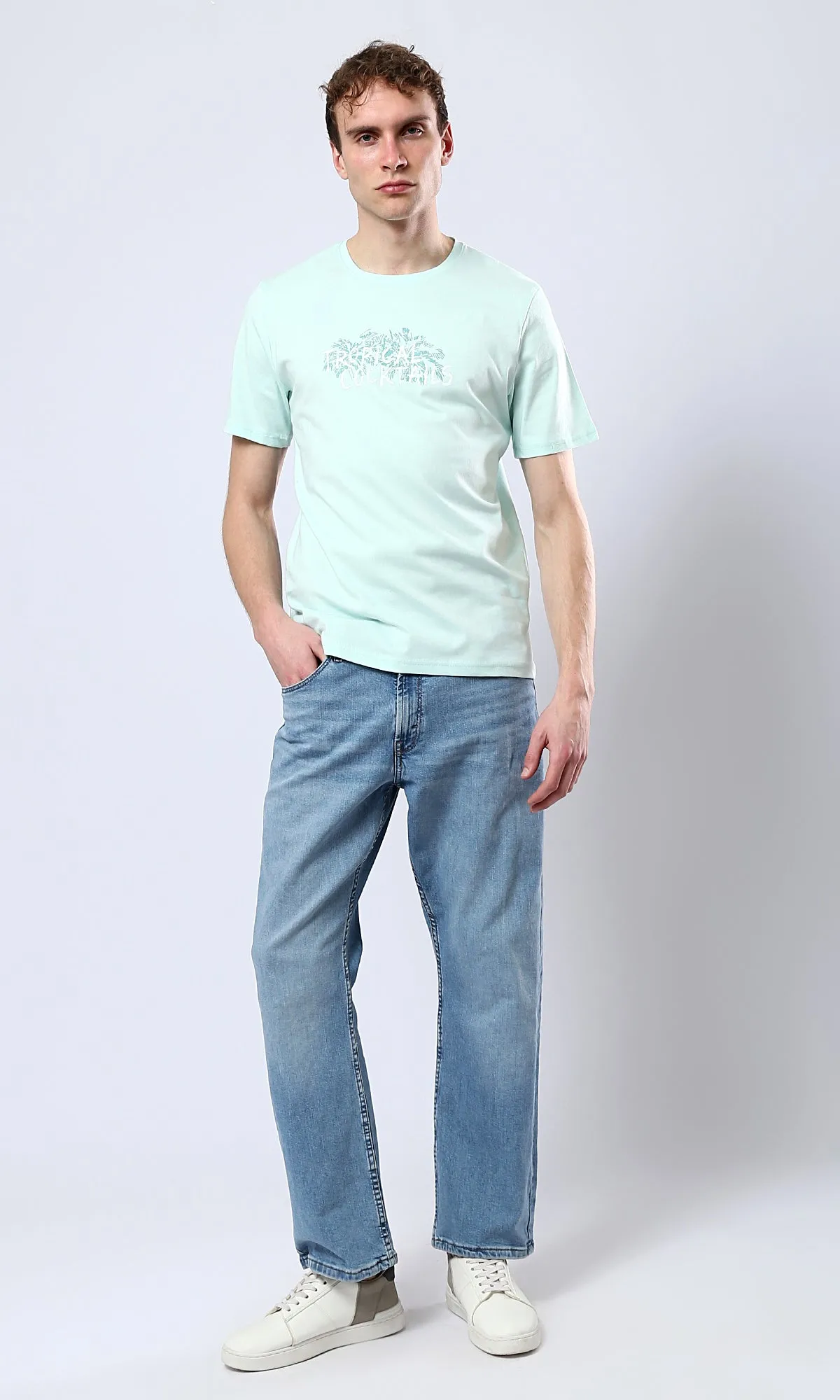 O179025 Pastel Mint Cotton Tee With Front & Back Print