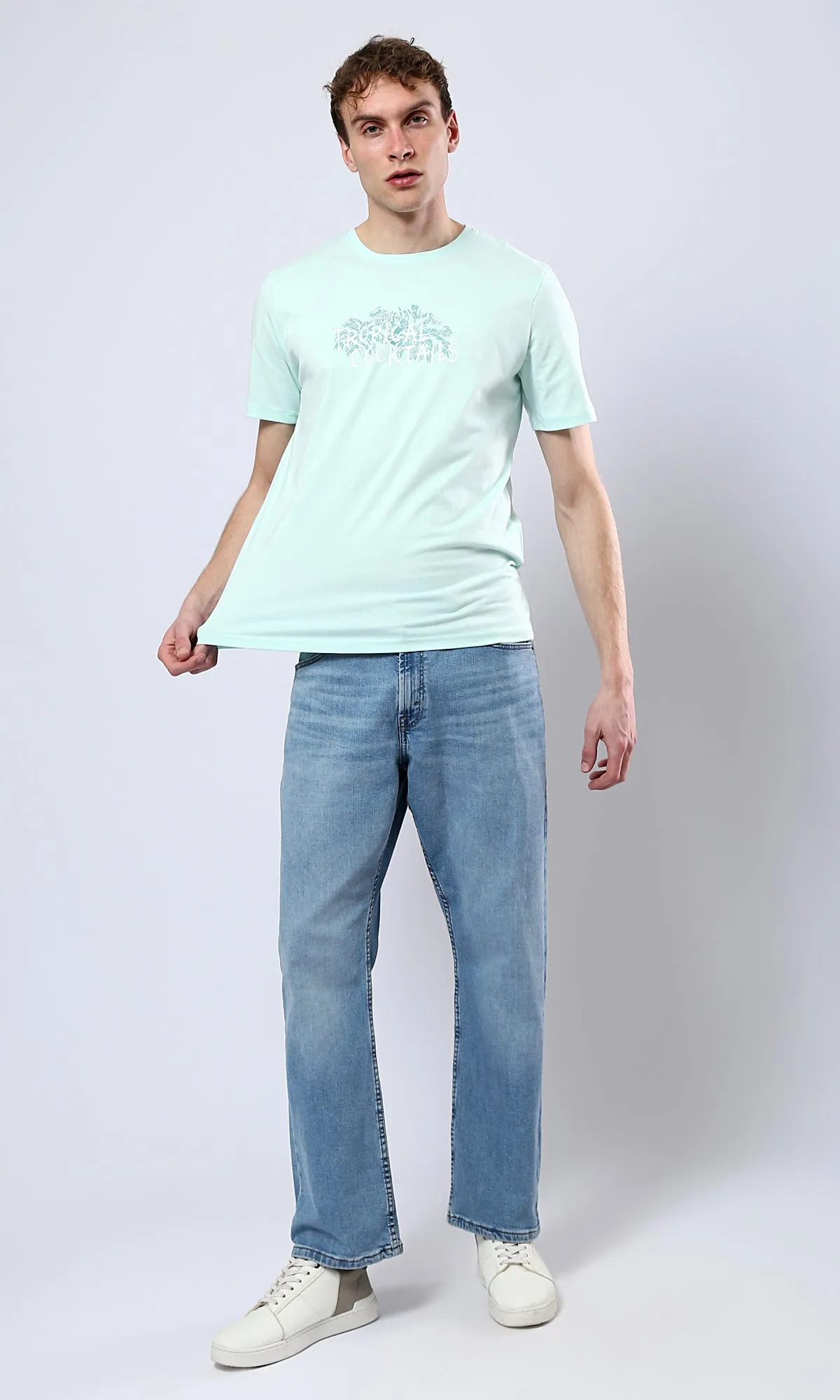 O179025 Pastel Mint Cotton Tee With Front & Back Print