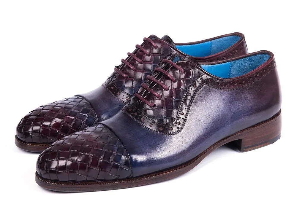 Paul Parkman Woven Leather Captoe Oxfords Navy & Purple (ID#49851-NAVY)