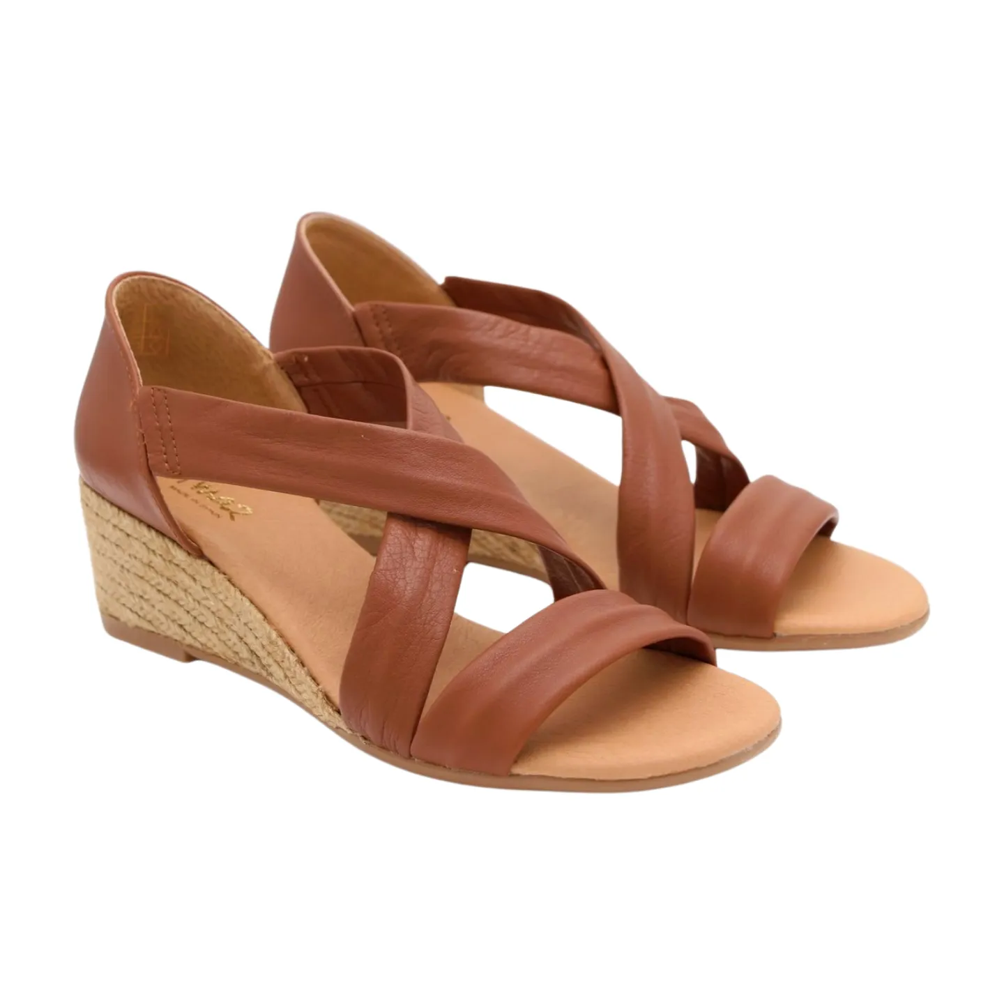 PINAZ Tan Leather Criss Cross Wedge Sandal