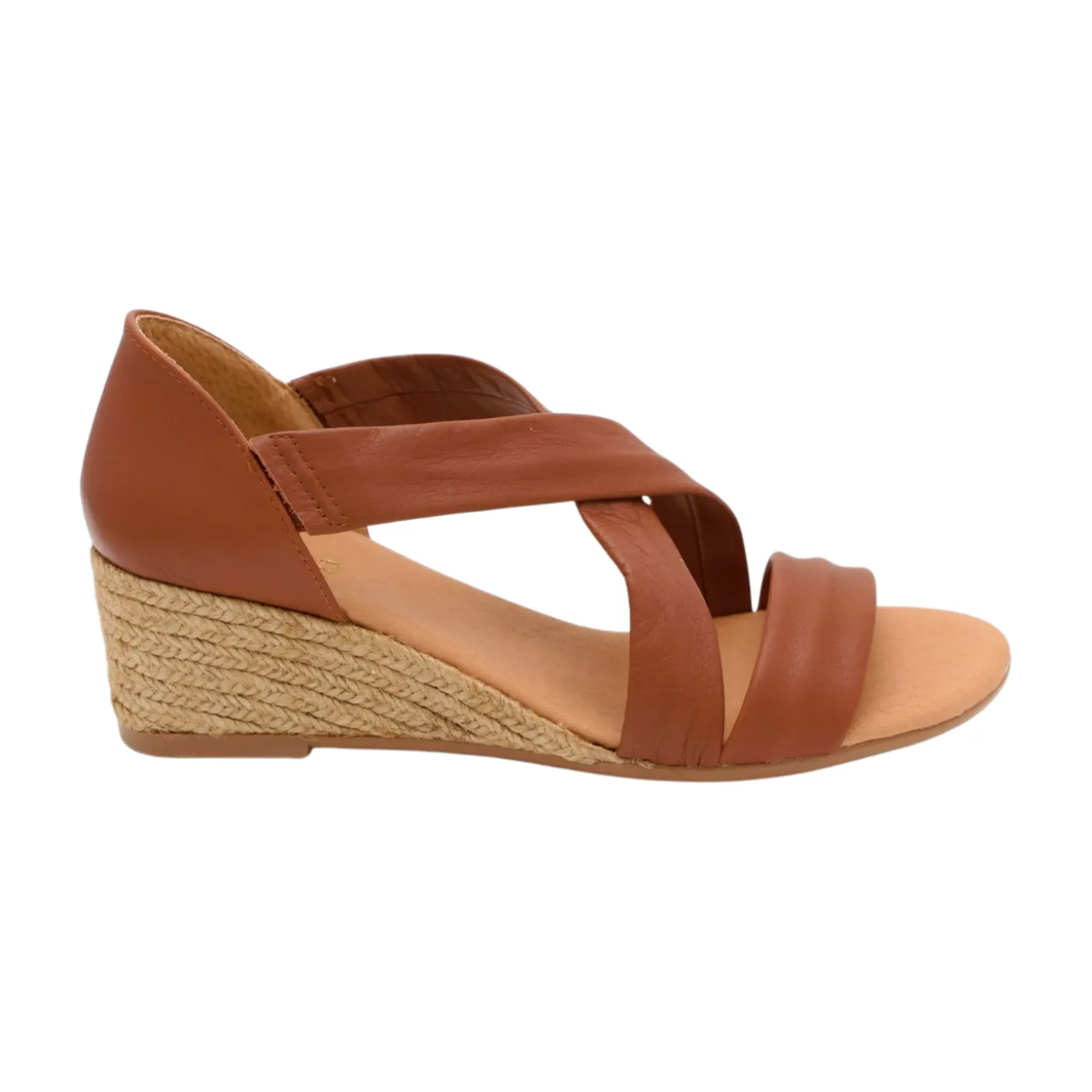 PINAZ Tan Leather Criss Cross Wedge Sandal