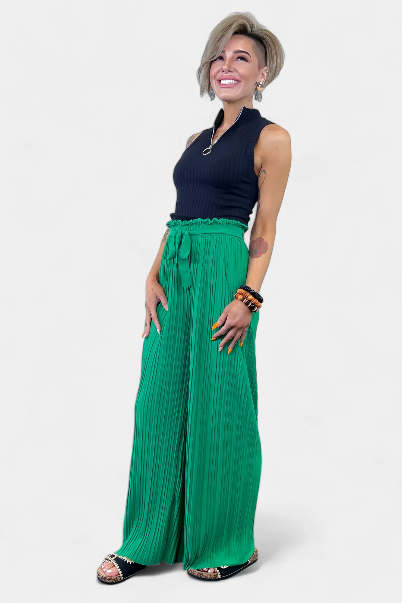 Pleated Wide Leg Pants