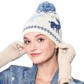 Reindeer Nordic Pom Pom Beanie Hat