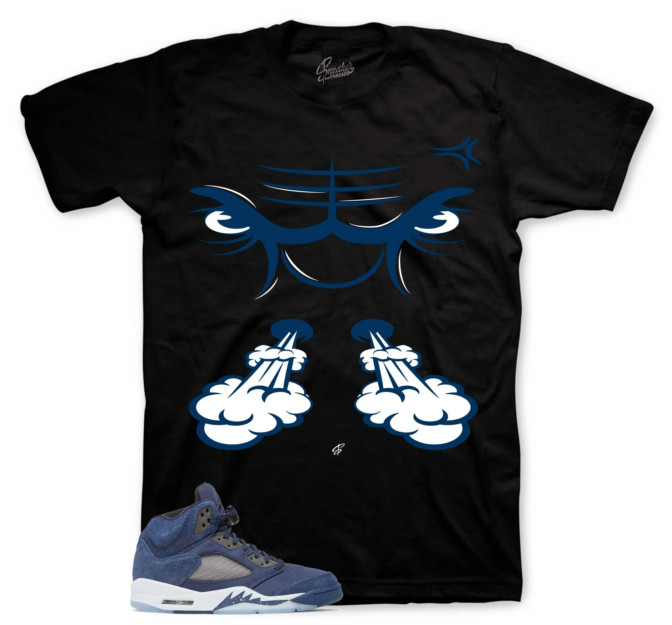 Retro 5 Midnight Navy - Raging Face - Black