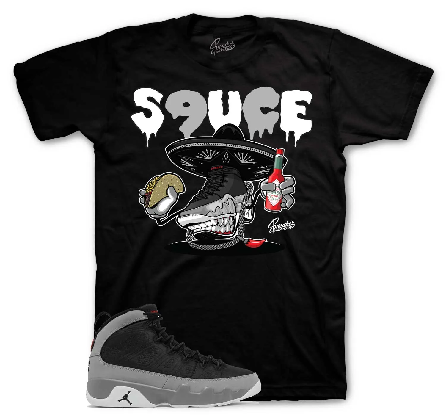 Retro 9 Particle Grey Sauce Kicks Shirt