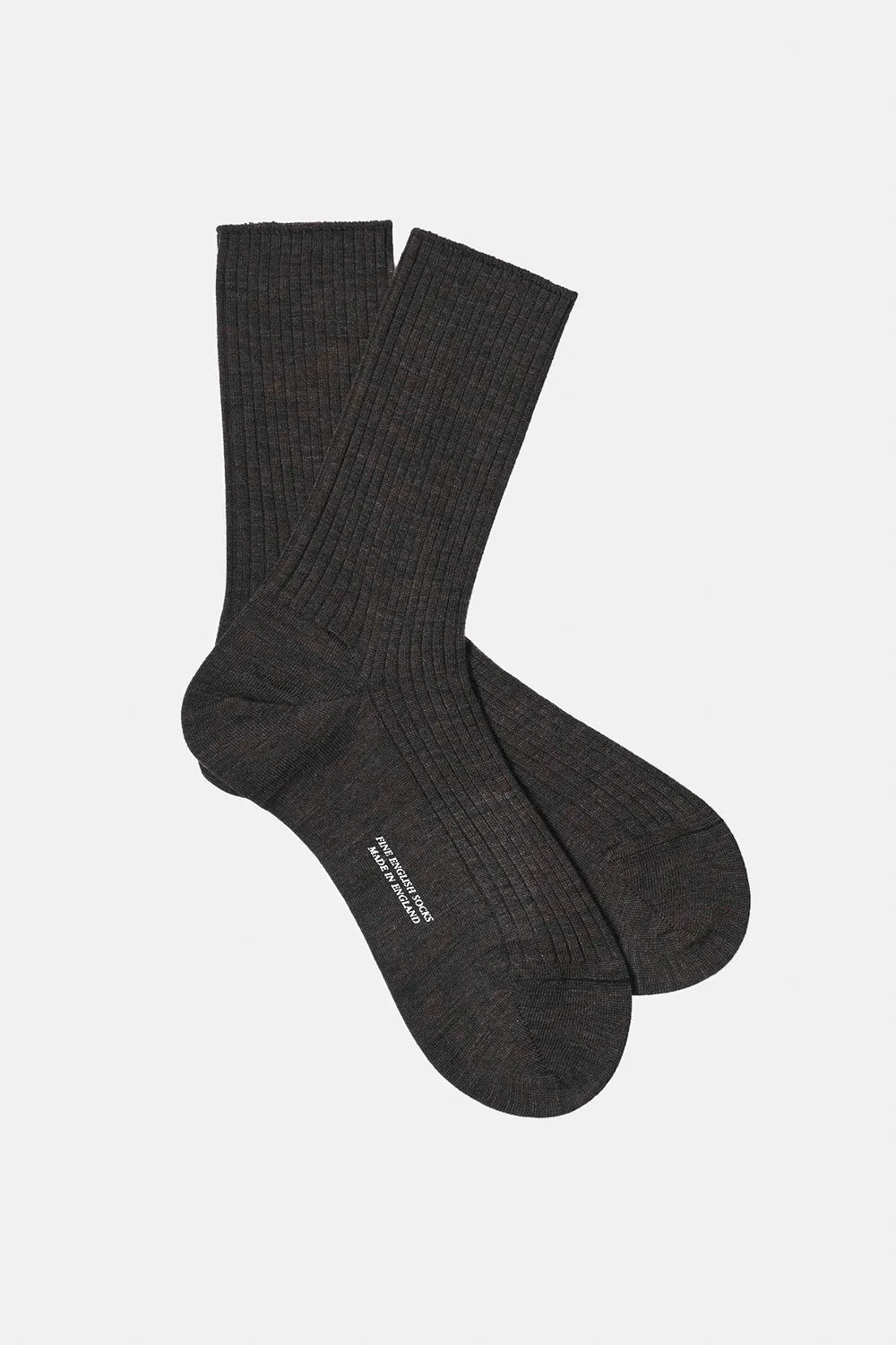 Ribbed Merino Sock Dark Brown