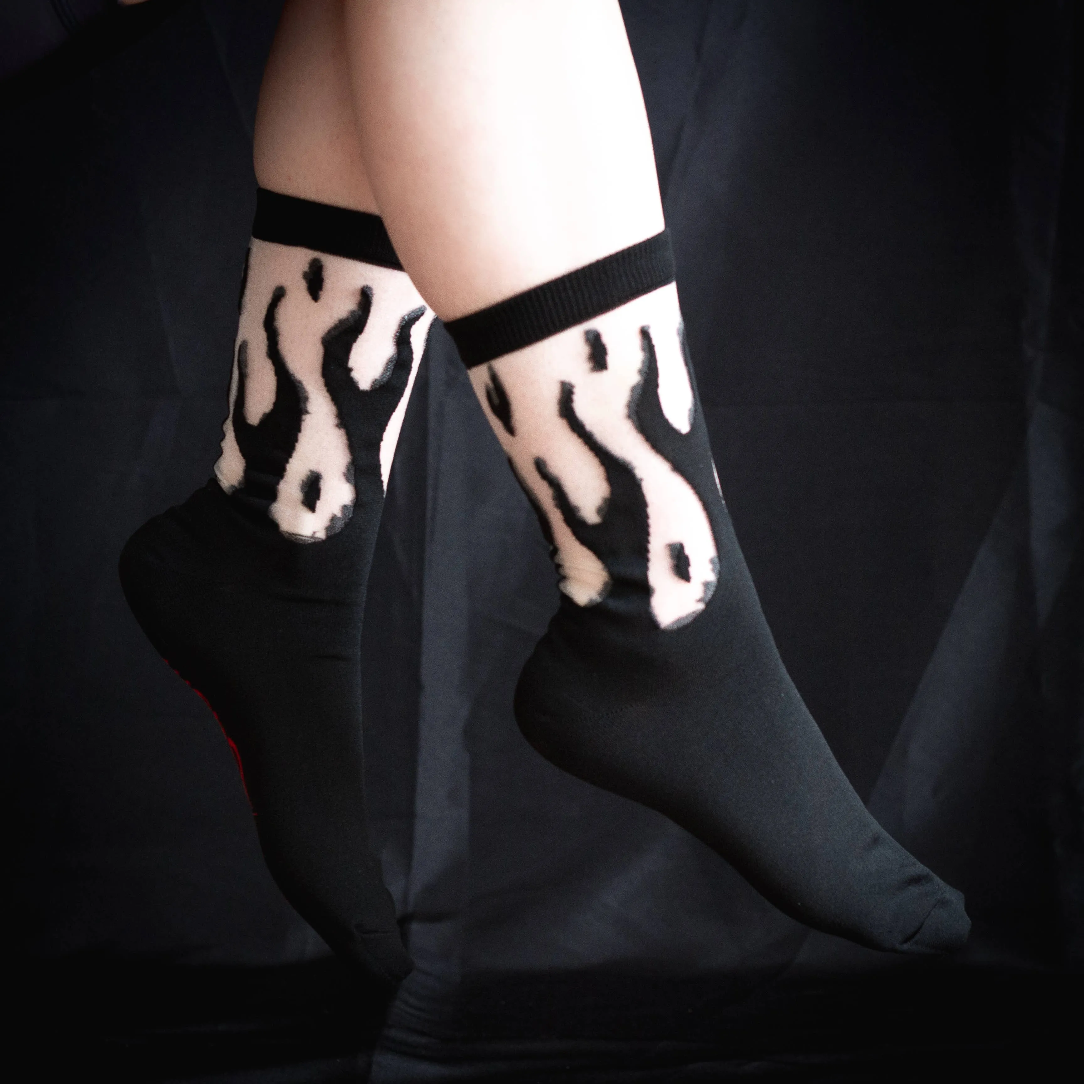 Sheer Flame Crew Socks in Black