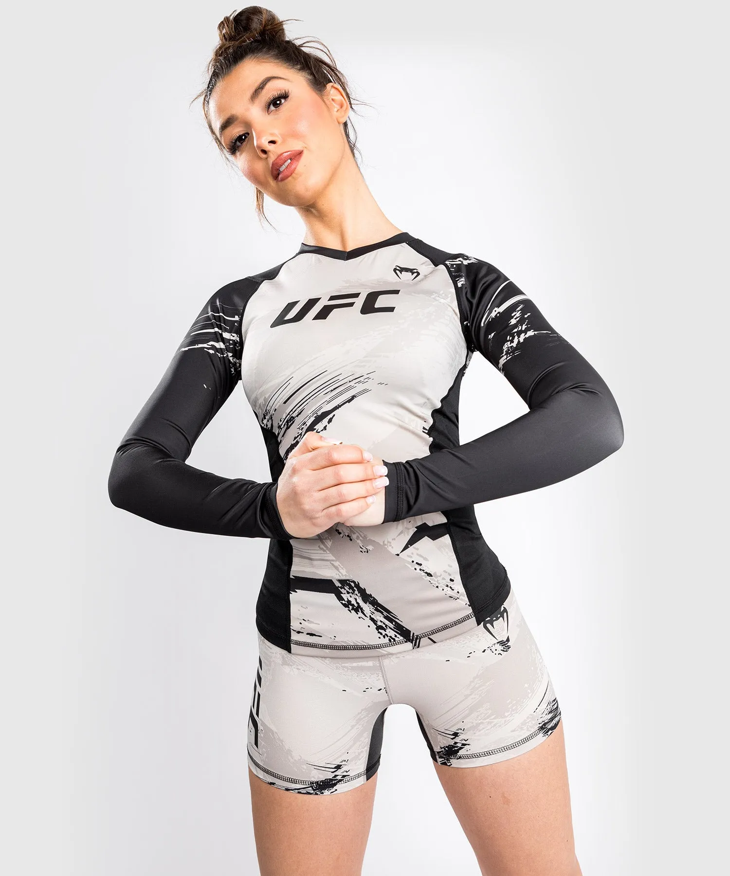 UFC Venum Authentic Fight Week 2.0 Women’s Performance Long Sleeve Rash Guard - Sand/Black