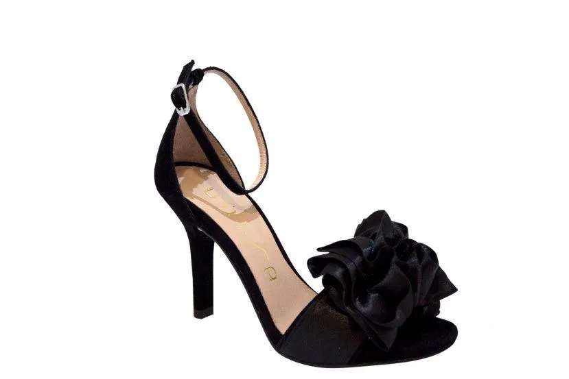 UNISA Black Satin High Heel Sandal with Ankle Strap