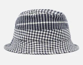 Universal Works - Bucket Hat In Ecru/Navy Checked Seersucker