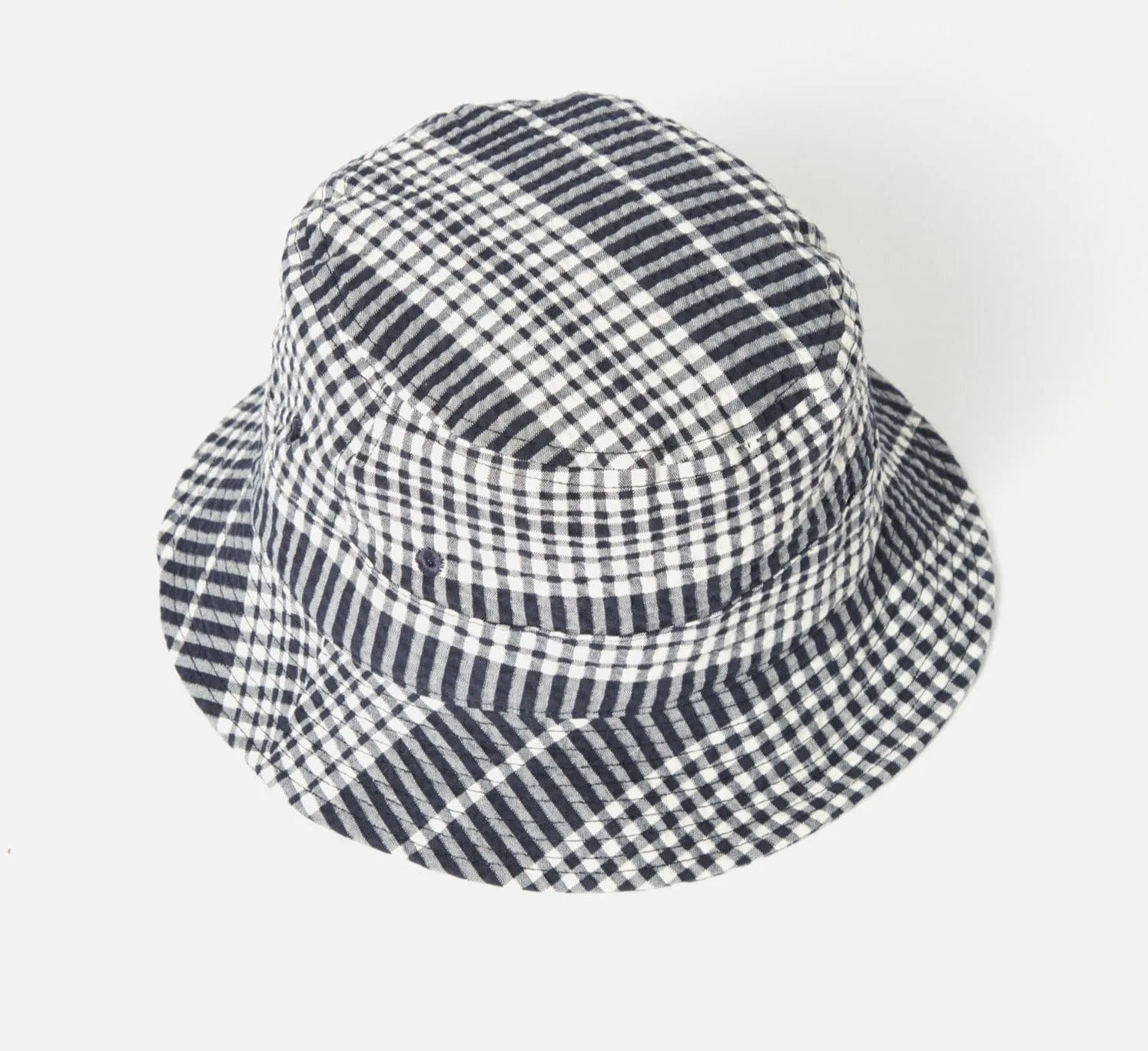 Universal Works - Bucket Hat In Ecru/Navy Checked Seersucker