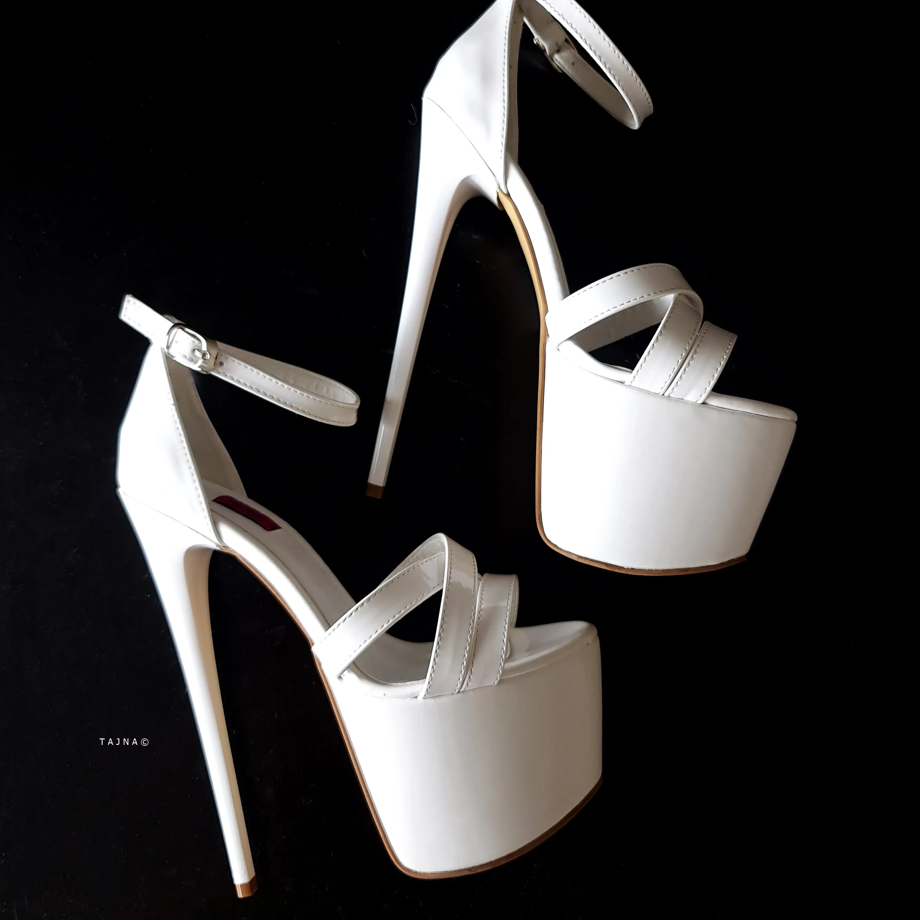 White Gloss Cross Strap High Heel Sandals