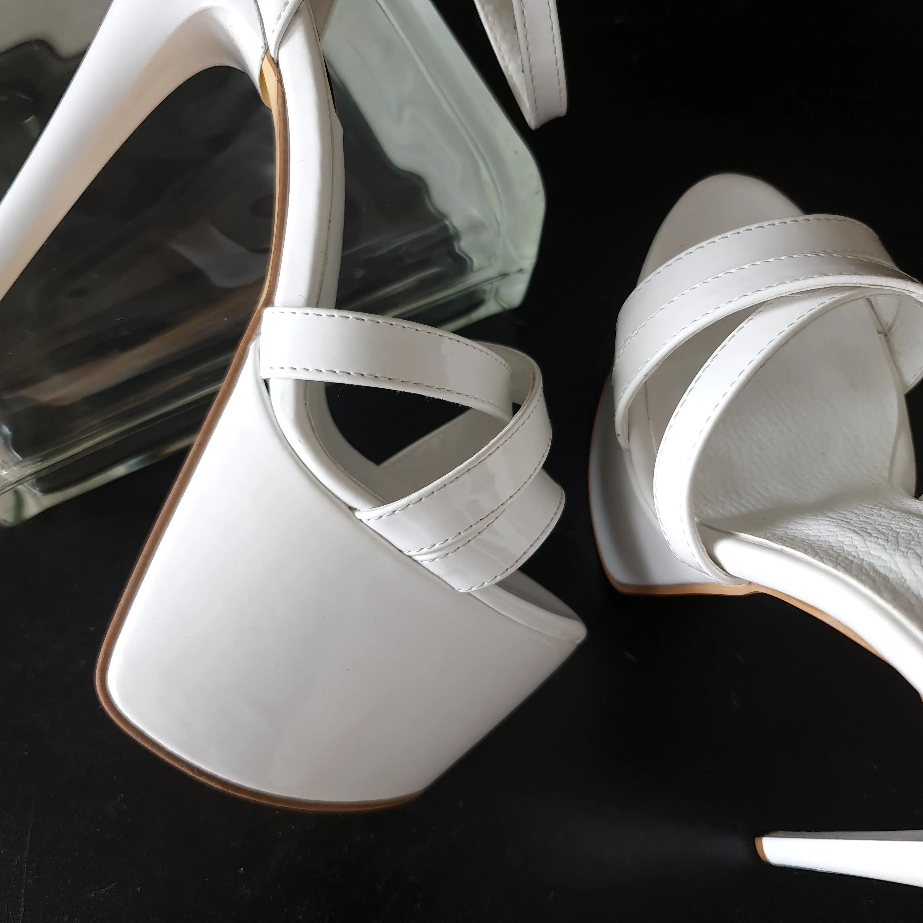 White Gloss Cross Strap High Heel Sandals