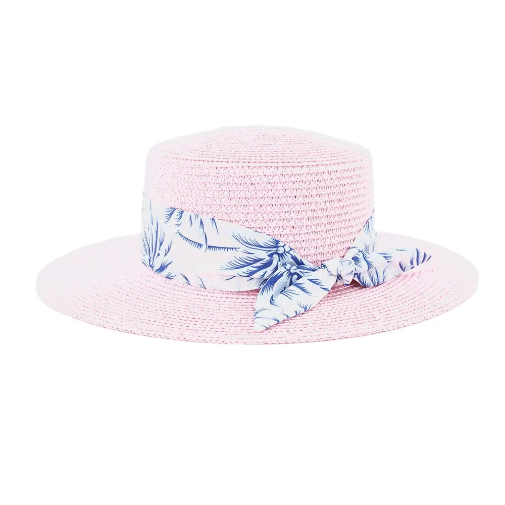 Women Sunscreen Travel Beach Sun Hat Elegant Bowknot Jazz Hat Flat Hat Straw Hat