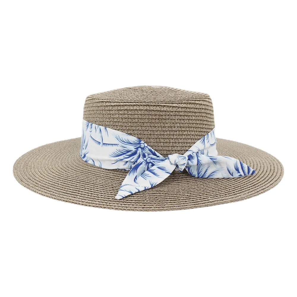 Women Sunscreen Travel Beach Sun Hat Elegant Bowknot Jazz Hat Flat Hat Straw Hat