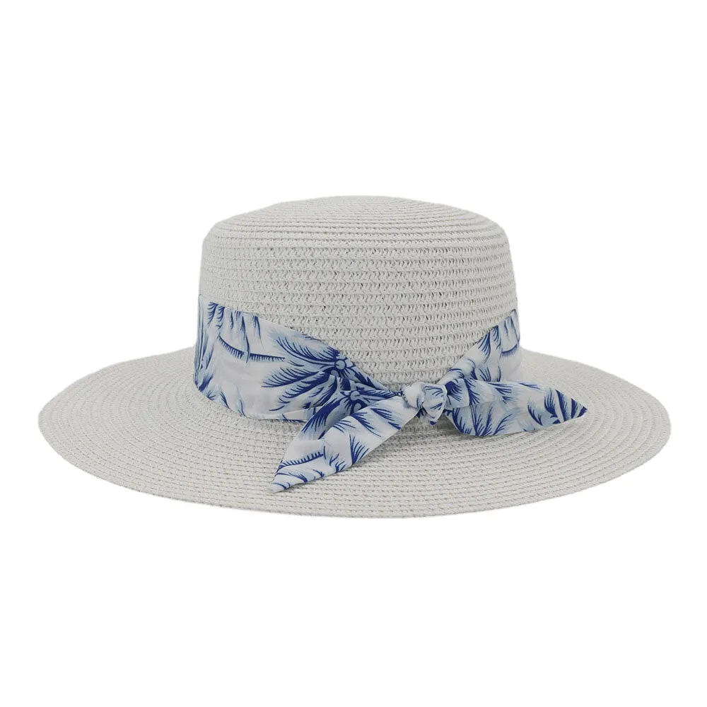 Women Sunscreen Travel Beach Sun Hat Elegant Bowknot Jazz Hat Flat Hat Straw Hat