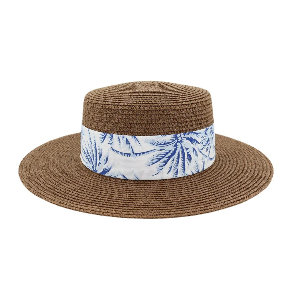 Women Sunscreen Travel Beach Sun Hat Elegant Bowknot Jazz Hat Flat Hat Straw Hat