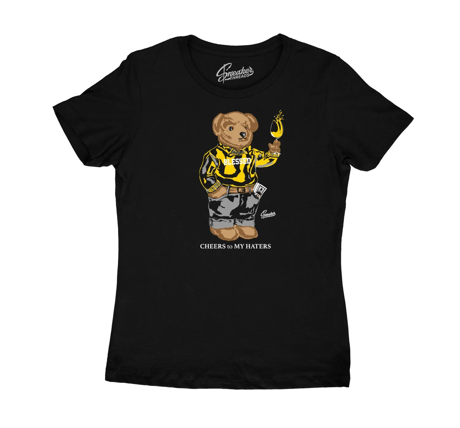 Womens University Gold 9 Shirt - Cheers Bear - Black